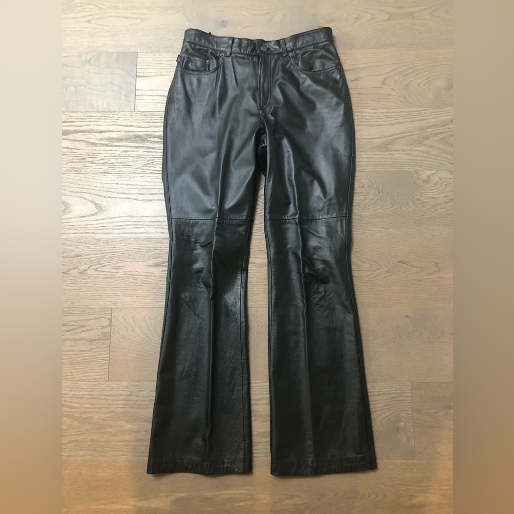 Women’s Ralph Lauren black leather boot legged pants